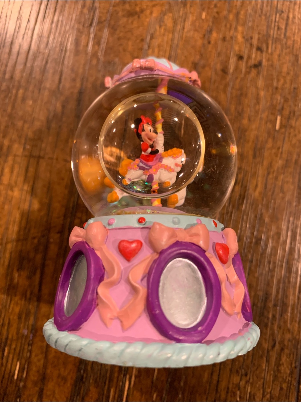 Disney Pink & Purple Minnie Mouse Carousel Snow Globe